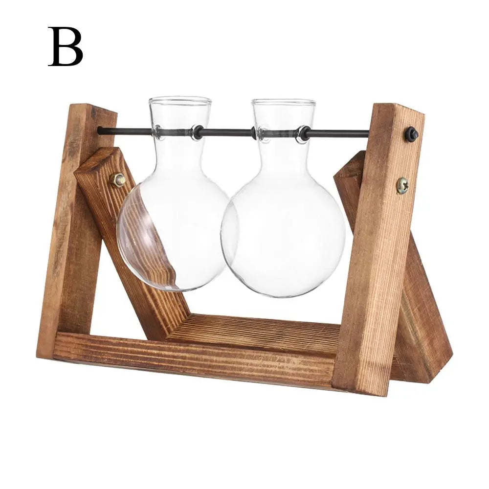 Glass Vase with Wooden Stand
