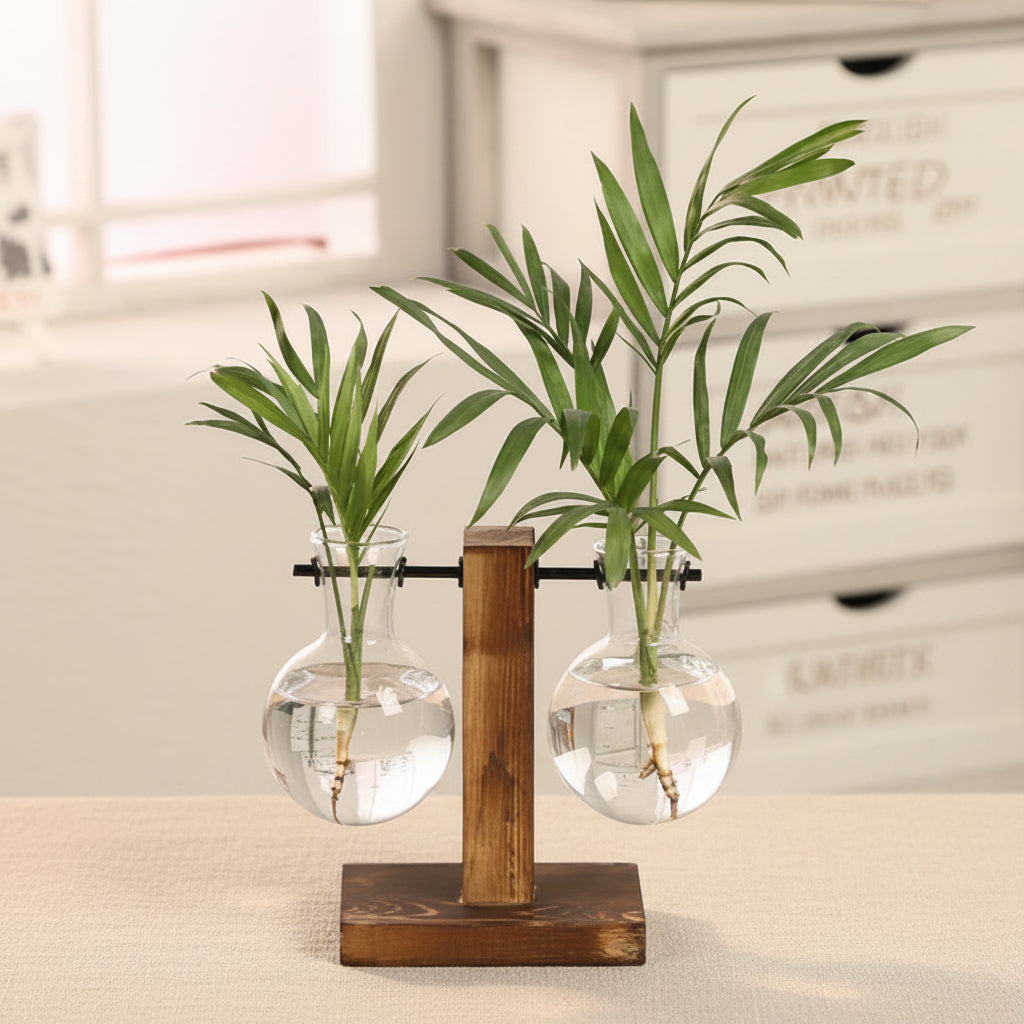 Wooden Frame Glass Terrarium Vase