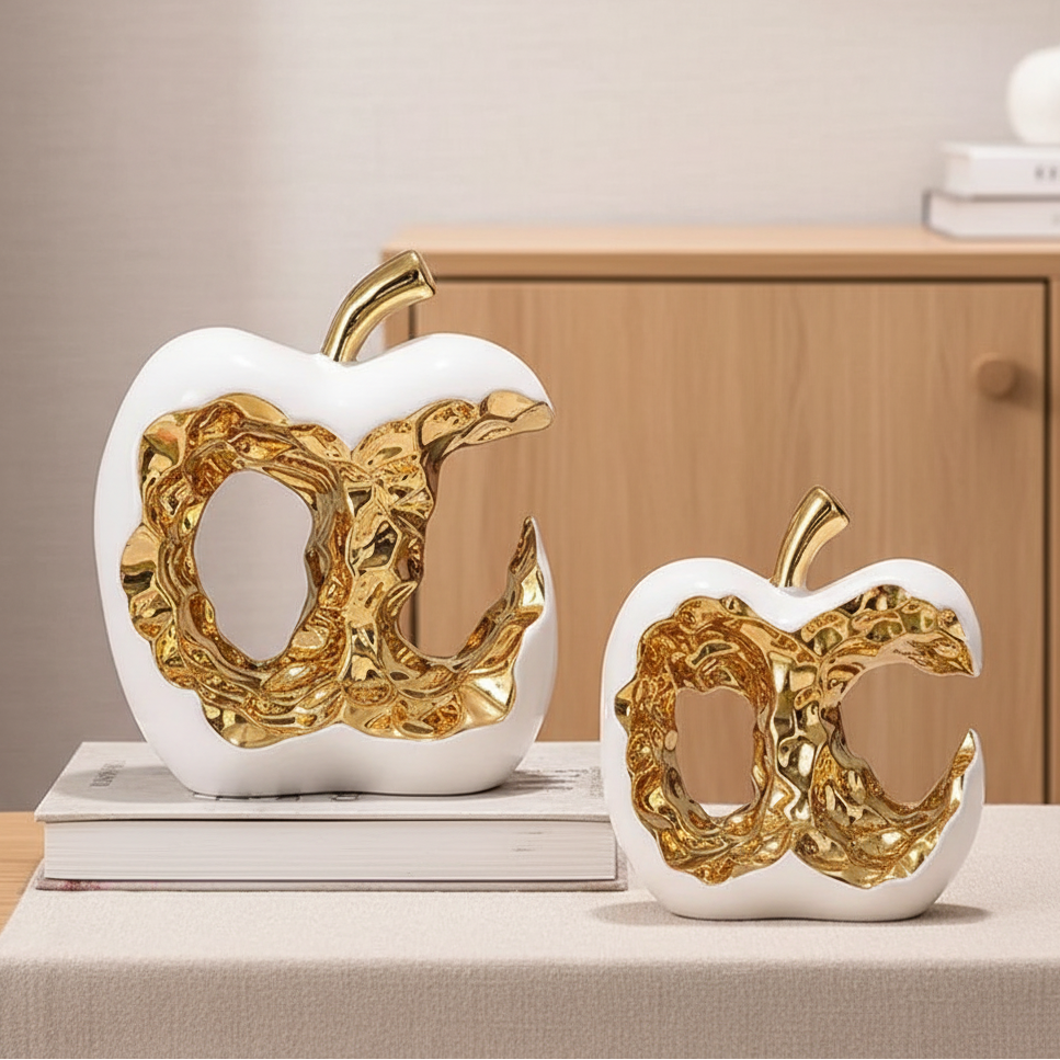 Gold-Plated Apple Ceramic Sculpture