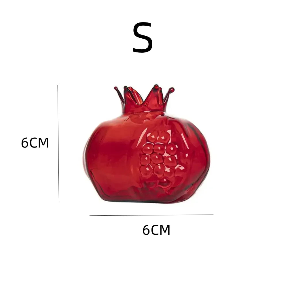 Mini Red Pomegranate Glass Vase Hand Blown Hydroponic Flower Planter Office Desk