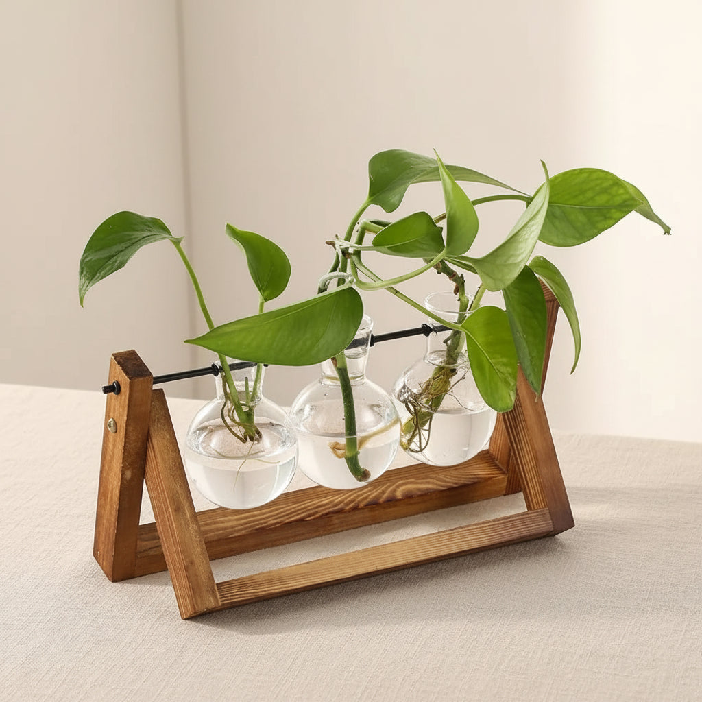 Glass Vase with Wooden Stand