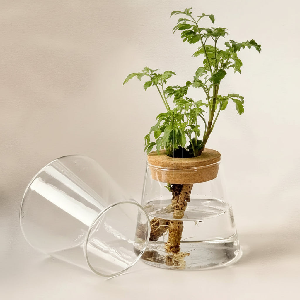 Hydroponic Glass Vase Transparent Flower Pot Plant Home Decor With Base Tray