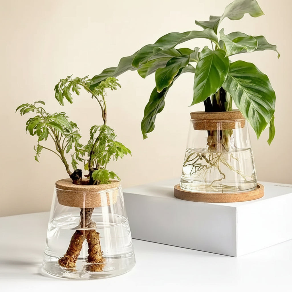 Hydroponic Glass Vase Transparent Flower Pot Plant Home Decor With Base Tray