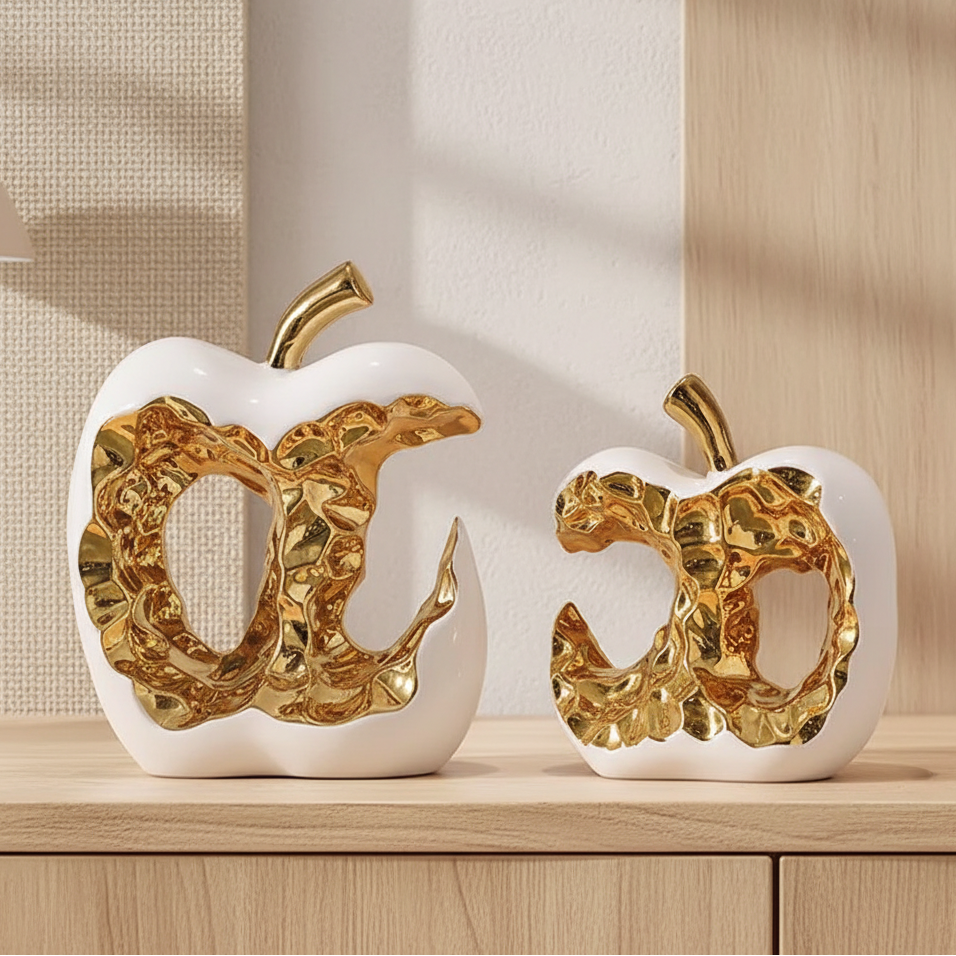Gold-Plated Apple Ceramic Sculpture