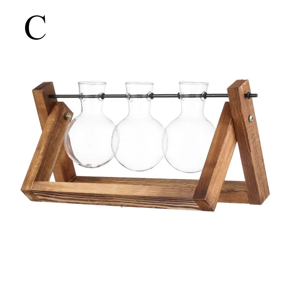 Glass Vase with Wooden Stand