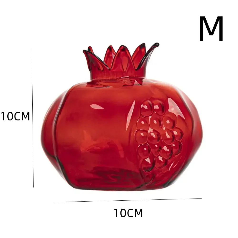 Mini Red Pomegranate Glass Vase Hand Blown Hydroponic Flower Planter Office Desk