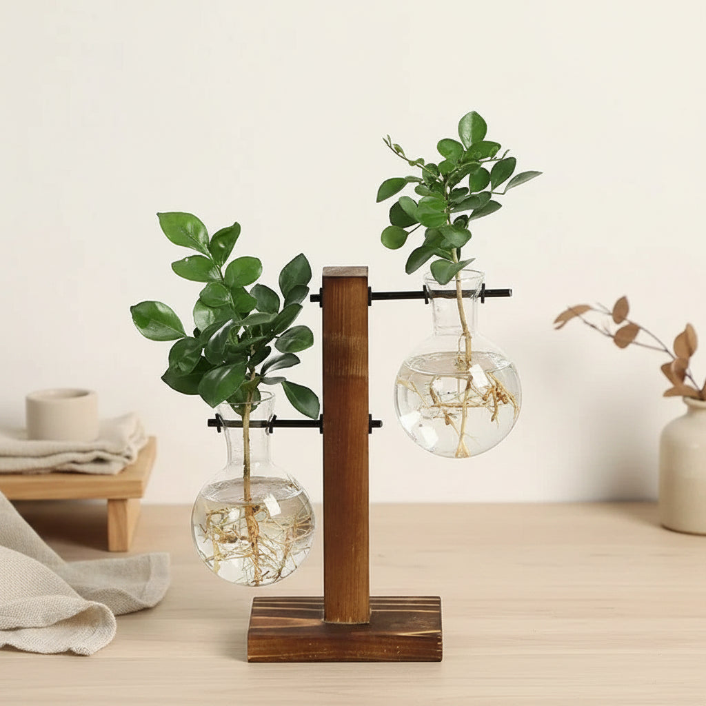 Wooden Frame Glass Terrarium Vase